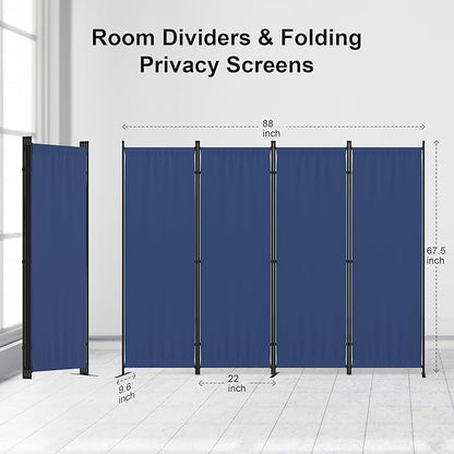 Kecreque Room Partitions and Dividers 4 Panel Portable Wall w/ 3 Wider Feet Folding Room Divider 6FT Privacy Wall Indoor as Dressing Screen for Apartment School Office Children's Separate Rooms,Blue