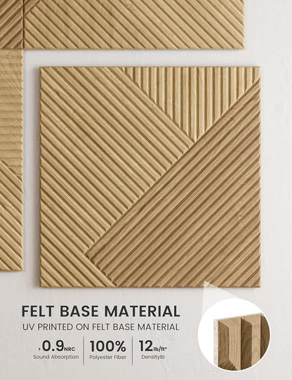 Fluxynara Large Felt Bulletin Board,Cork Board Alternative 70.87'' x 47.24'' Art Acoustical Wall Panels-6 Pack with 60 Adhesive Tabs,for Recording Studio/Home Offices-Natural Oak/Diamond