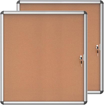 Mifuro 2 Pack 28"x26" Enclosed Bulletin Board, Lockable Weather-Resistant Aluminum Cork Noticeboard for School & Office, Silver Frame w/Cork