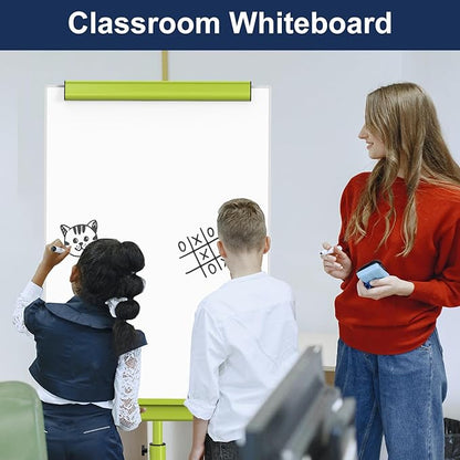 TSJ OFFICE Rolling Whiteboard Standing - 40 x 26 Inches Magnetic Mobile White Board with Stand, Height Adjustable Dry Erase Board on Wheels with Paper Clamp on Top, Green
