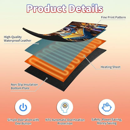 Heated Desk Pad Large Mouse Pad 31.5 x 13 inch with 3 Levels Heating & Auto Shut-Off Warm Mouse pad PU Leather Computer Mousepad for Home Office Work - Owl Book