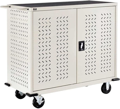 Global Industrial Mobile Storage & Charging Cart, 24 Laptop & Chromebook Device Capacity, Putty, Assembled, Laptop and Tablet Storage and Charging Cart