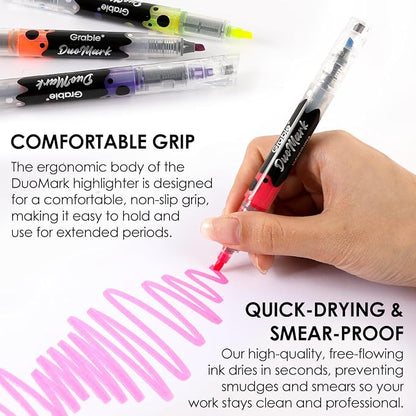 Grabie 20 Dual Tip Colors Highlighters, DuoMark Highlighter Set of 10, Dual Tone Highlighters Assorted Colors, Versatile Chisel Tip, Highlighter Markers, Note-taking