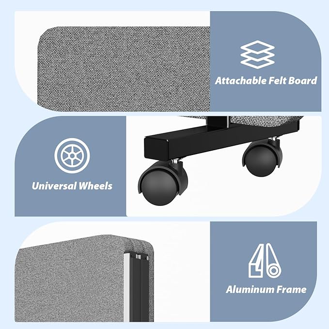 Acoustic Room Divider Privacy Panel with Wheels, 3 Panel Soundproof Room Divider (Aluminum Frame) for Room Partition, Folding Room Dividers Separation Office Cubicle Wall Sound Proof Partition Divider