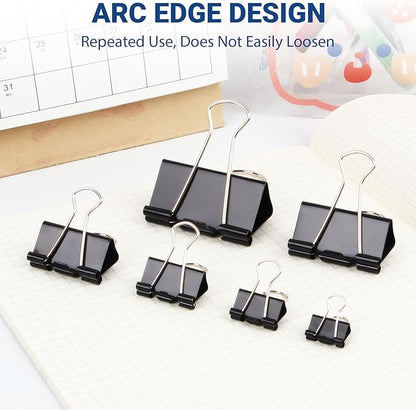 208 PCS Binder Clips Assorted Sizes – 0.6"-2" Black Metal Paper Clamps, Micro and Mini/Small/Medium/Large/Extra Large Binder Clips Set, Canned Office Supplies for Home/School