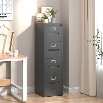 Yukimo 4 Drawer File Cabinet, Vertical File Cabinet with Lock, Metal Locking Filing Storage Cabinet for Home Office, Hanging Files for A4/ Legal/Letter, Assembly Required, Black