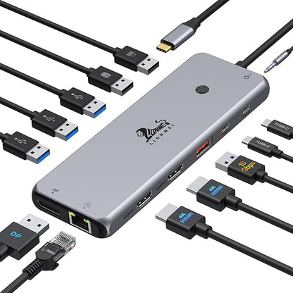13 in 1 USB C Docking Station - Dual Monitor, Triple Display, 8 USB C/A Ports, Ethernet, Audio - LIONWEI USB C Hub for MacBook,Dell,HP,Lenovo,Surface
