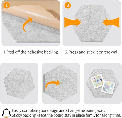 12'' Medium Hexagon Cork-Bulletin Board Tiles Adhesive 10PCS 12x10 inch Frameless Sticky Corkboard Hex Felt Pin Board for Office-Wall Decor, Removable Hexagonal Tack Pinboard with 30 Pushpins