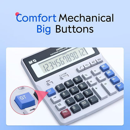 M&G Desk Calculator 12 Digit Extra Large LCD Display, Dual Solar Power and Battery, Accounting Calculator with Big Button, Battery Include, Perfect for Office Business Home Daily Use