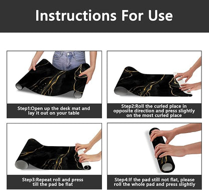 Britimes Black Gold Marble Desk Mat Deak Pad Non-Slip PU Leather Large Keyboard Mouse Pad Office Desktop Accessories for Office,Work,Home Decor(31.5"X15.7")