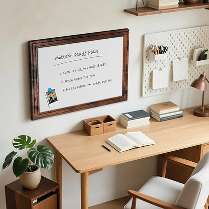 White Board for Wall, 24'' x 18'' Magnetic Dry Erase Board, Decorative Whiteboard, Brown Vintage Wooden Frame