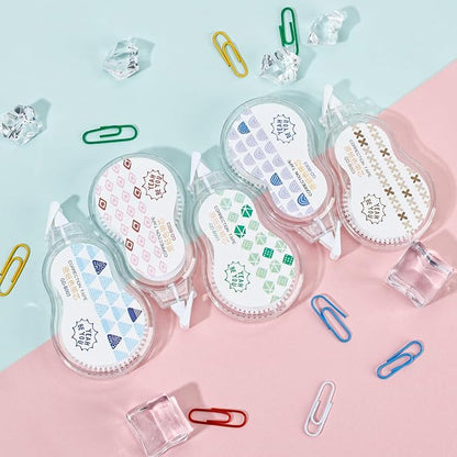 Temiary 5 Pcs Aesthetic Beige Correction Tape, Smooth Glide Quick Dry Tapes for Instant Corrections, Easy to Use White Tape Out Applicator Set for Office Note Taking, Journaling (Abstract Patterns)
