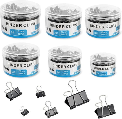 208 PCS Binder Clips Paper Clamps Assorted Sizes, Metal Paper Binder Clip, Black Binding Paperwork Clamp Bulk, School Teachers Office Supplies