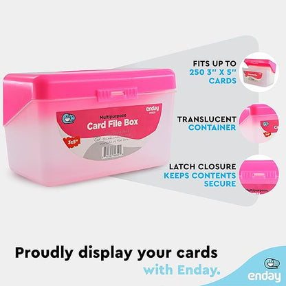 Enday Index Card Holder Pink, 3x5 Note Flash Card Organizer Case, Index Card File w/flip top, Notecard Recipe, Holder, Holds 250 Cards, Also Available in Purple, Red, Green, Blue, Grey (1 PC)