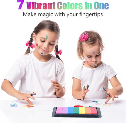 CraftyManor 7 Rainbow Colors Washable Stamp Pad Finger Paint, Latex Foam Washable Finger Print Ink Pads for Clothing Stamp, Letter Stamps…(1PCS)