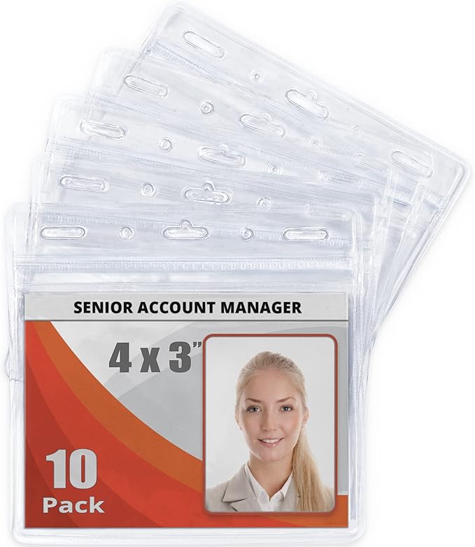 Mifflin-USA Card Protector (4x3 Inch, Clear, Bulk 10 Pack) Quick Load Horizontal No Zipper Name ID Badge Holder…