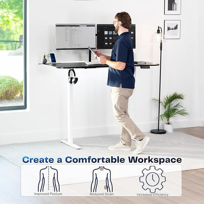 VIVO Electric 63 x 32 in Standing Desk, Memory Height Adjustment, 1B Series, Holds 220 lbs, Black Carbon Fiber Top White Frame, DESK-KIT-1W1R