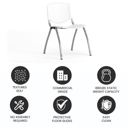 880 lb. Capacity White Plastic Stack Chair with Titanium Gray Powder Coated Frame