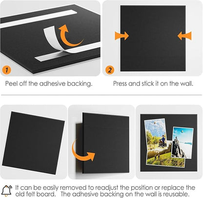 Large Cork Bulletin Board Alternative for Office60 x 35" - 15 Pack Felt Bulletin Boards Dart Wall Protectors 70 Pcs Safe RemovableAdhesive Tabs Pcs for Office Wall, School, Home Decor, Black