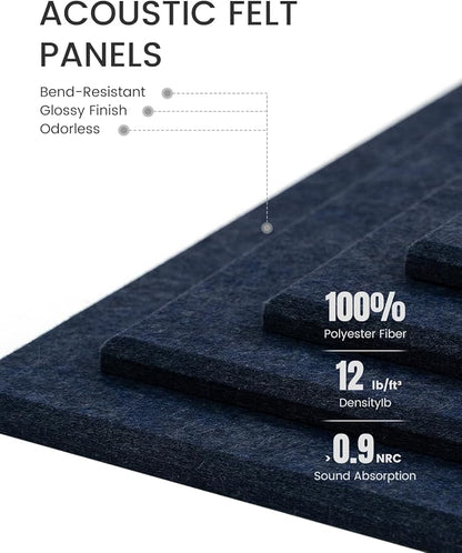Large Felt Bulletin Board 48" x 36", 12-Pack 4-Compartment Wall Organizer, Cork Board Alternative with 70 Removable Adhesive Tabs, Modular Felt Panels for Home Office, Classroom and Study-Navy Blue