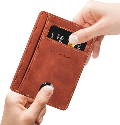 TOURSUIT Travel Minimalist Slim Front Pocket Wallet for Men Women, RFID Blocking Credit Card Holder Case (Brown)