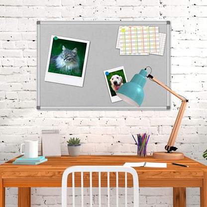 36x24-Inch Gray Felt Bulletin Board with Silver Aluminum Frame – Perfect for Home, Office, and Classroom