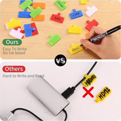 Trilancer Cable Cord Labels Large Size, for Organizing Wires and Identification, Multicolored Handwriting Cable Tags, Reusable with Multiple Uses - 24 PCS