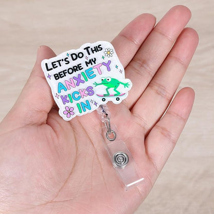 Let's Do This Before My Anxiety Kicks In Funny Skateboarding Frog Nurse Badge Reel, Cute Retractable ID Card Badge Holder, Name Tag Badge Clip for RN CNA LPN Nurse Nursing Student Doctor Social Worker