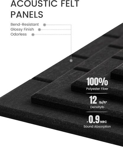 Fluxynara Felt Bulletin Board Tiles Large 36" x 24" Cork Board Alternative-6 Pack with 40 Adhesive Tabs, Thick Slat Wall Panels for Office Decor, Push Pin Board Wall Organizer Alternative - Black