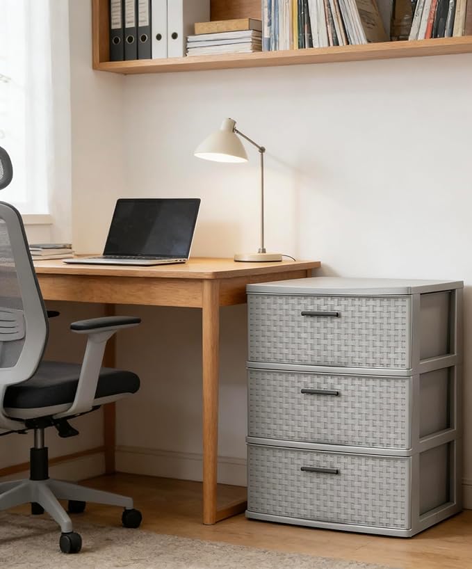 3 Drawer Wide Weave Tower color：Cement
