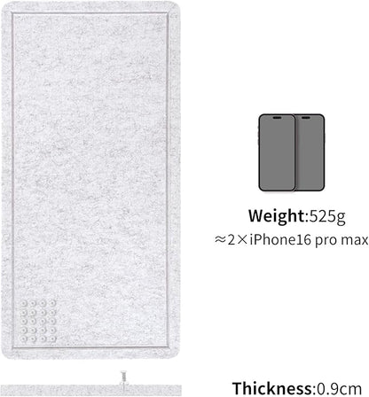 Bulletin Board, 35 x 17 1/2 inches Felt Board - Decorative Pin Board, Cork Board Alternative for Wall, Foldable Picture Board Self-Adhesive Vision Board Prayer Board with 20 Pushpins - Marble White