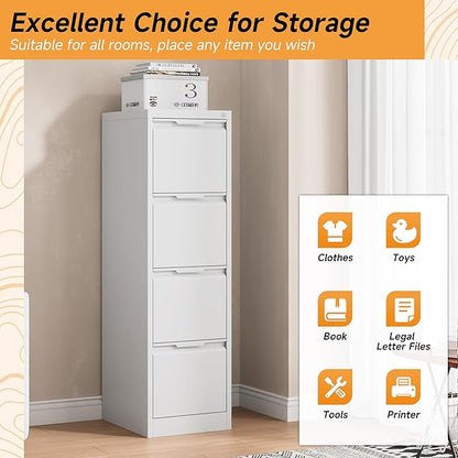 Bestoo 4-Drawer File Cabinet with Lock, Metal Filing Cabinet for Home Office, Vertical Filing Storage Cabinets, Fits File Folders, Letter/Legal/F4/A4 Size, Assembly Required (White)