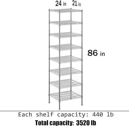 Regal Altair 21" Deep x 24" Wide x 86" Height Wire Shelving Kit | 8-Tier | NSF Commercial Storage Rack Unit