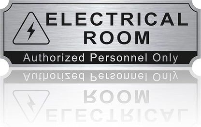 Electrical Room Sign for Business Door，Self-Adhesive Durable Brushed Silver Electric Closet Room Sticker for Home, UV and Weather Resistant Authorized Personnel Only Signs for Business ，Workplace