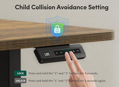 FEZIBO 40 x 24 Inch Height Adjustable Electric Standing Desk with Double Drawer, Computer Desk, Home Office Stand Up Table with 4 Height-Adjustable Feets & 2 Hooks, Rustic Brown