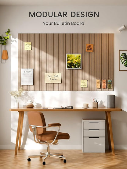 Bumusty Large Cork Board Alternative-47 x35 Felt Bulletin Board Tiles, with 30 Pushpins, 70 Adhesive Tabs, 12-Pack Slat Wall Paneling, Cork Boards for Office Push Pin Board Felt Board-Dark Camel