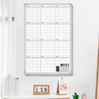 Lincia 36" x 24" Magnetic Vertical Yearly 12 Month Dry Erase Calendar for Wall 2026 Undated Dry Erase Wall Calendar Planner Aluminum Frame Whiteboard for Home Office Projects Fridge