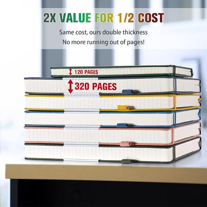 5 Pack College Ruled Notebook Bulk, A5, 312 Numbered Page Thick Journal Set | Cost-Effective 5 Pack 1600 Pages Total, 100gsm No Bleed Paper, Leather Hardcover, Lay-Flat, for Writing, Work, Employee Gifts