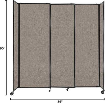 Versare Straightwall Sliding Portable Wall Partition | Freestanding Office Dividers | Locking Wheels | Temporary Room Separator | 7'2" Wide x 7'6" Tall Warm Pebble Fabric Panels