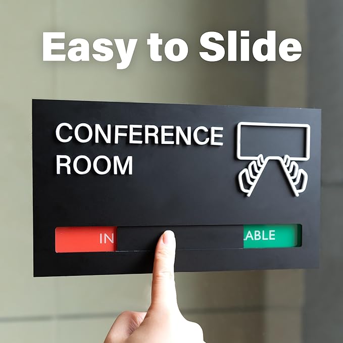 Office Door Signs for Conference Room, Meeting In Progress Door Sign, In Use Available Slider Indicator Tells Whether Room Vacant Or Occupied