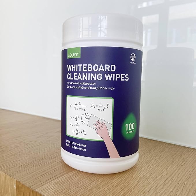 Loukin Whiteboard Cleaning Wipes, Dry Erase Board Cleaning Wipes, Non-toxic White board Wipes, 100 Wipes per Canister