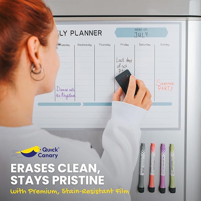 Magnetic Weekly Planner for Fridge - 17x12” Stain-Resistant Dry Erase Whiteboard Fridge Calendar with Large Writing Space for Schedules, Chores & Meals - Includes 4 Markers & Eraser