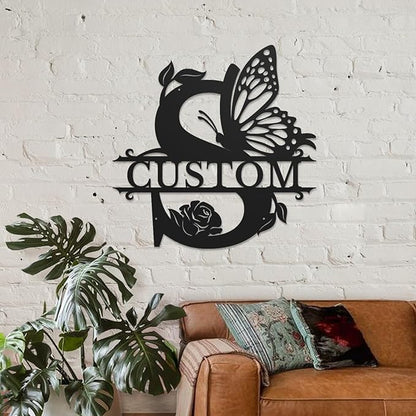 Personalized Custom Letter Name metal Signs,Custom Black Letter Monogram Wall Art Decor,Metal Signs Plaques Outdoor wall Decorative Signage (S)