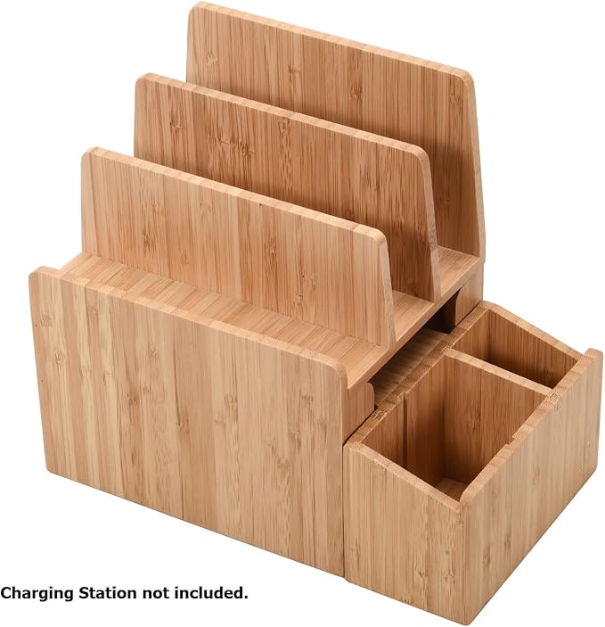 MobileVision Bamboo Caddy Add-On for Bamboo Charging Station Organizers; Compartment and cubby space fits pens, keys, and other small stationary items