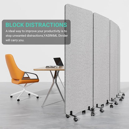Soundproof Room Divider W/Wheels, 66in Office Dividers for Sound Proofing & Reducing, Sound Proof Dividers for Office Partitions Portable Temporary Wall Acoustic Wall Divider (Dark Grey, 4 Panel)