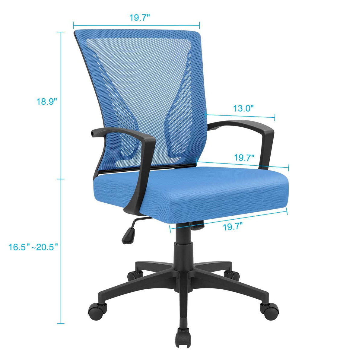 Office Chair Ergonomic Computer Desk Mesh Chair Mid Back Swivel Lumbar Support with Armrest (1, Blue)