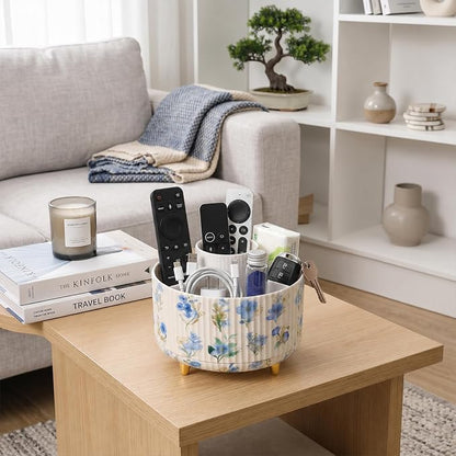 Soboto 360 Rotating Desk Organizer with DIY Floral Stickers, Compartment Floral Office Supplies Storage, Space-Saving Plastic Caddy for Home Office Cosmetics Pen Holder