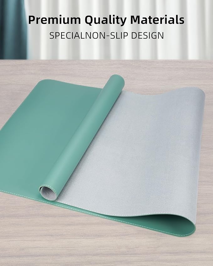 Leather Desk Pad Protector,Desk Mat,Large Mouse Pad, Non-Slip Desk Pad, Waterproof PU Leather Desk Blotter Mat, Desk Cover for Office and Home (Light Green, 36" x 17")