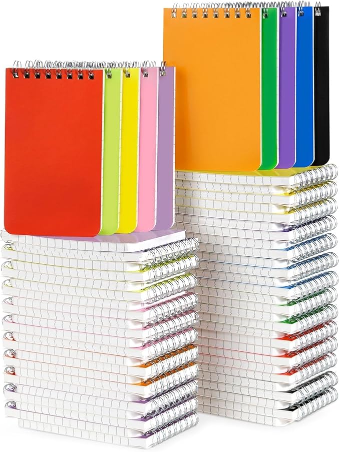 Dynta Pocket Notebook Bulk 60 Packs, 3x5 Inch Small Notepad Top Bound With Lined Pages, 10 Vibrant Colored Mini Spiral Notebooks 60Sheets/120Pages (80GSM), Memo Pads for Home, School, College, Office