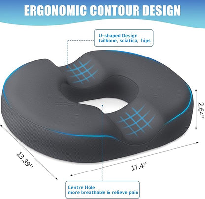 BlissTrends Donut Pillow Seat Cushion,Donut Chair Cushions for Postpartum Pregnancy & Hemorrhoids,Tailbone Pain Relief Cushion,Memory Foam Lifting Cushions for Office&Home Chairs (Grey)